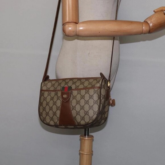 Gucci Handbags - GUCCI GG Supreme Web Sherry Line Bag PVC Beige 001 754 6177 4021 Auth 148251